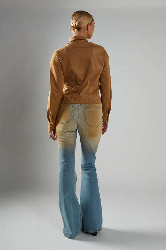 Blue-Mud-Wash Flared Jeans