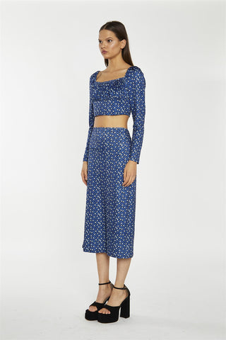 Midi Skirt - Blue Ditsy Flower