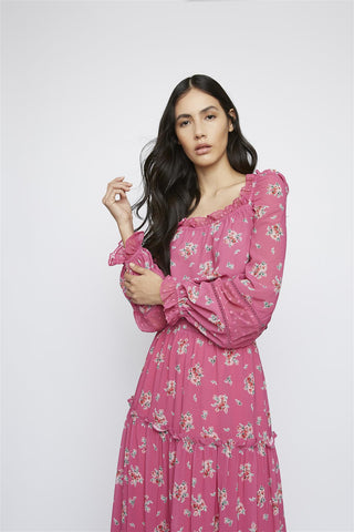 Pink Floral Square Frill Neck Crop Top