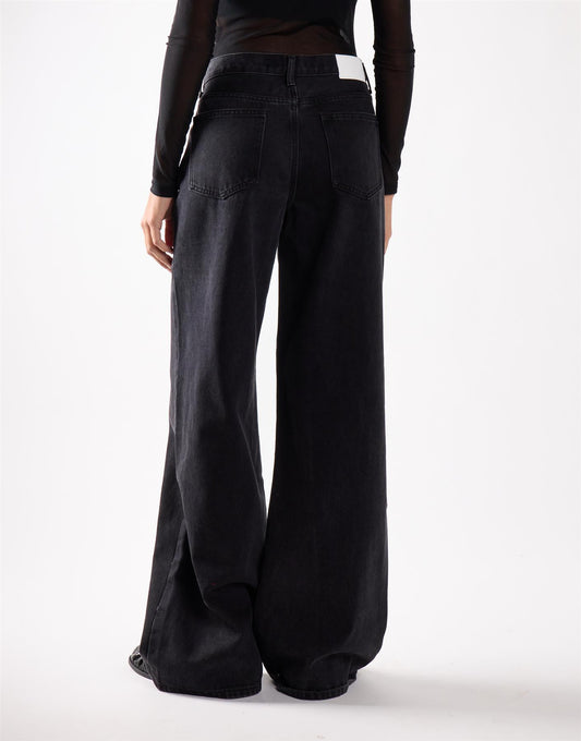 Washed Black Mid Rise Baggy Jeans