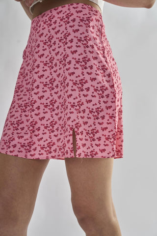 Raspberry-Ditsy A-Line Mini-Skirts