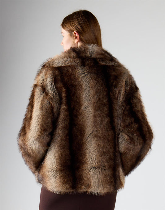 Brown Stripe Fur Jacket