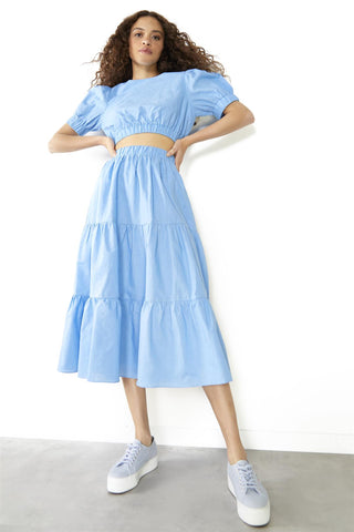 Cornflower Blue Tiered Midi Skirt
