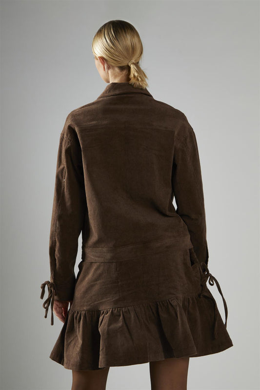 Brown-Cord Tie-Front Jacket