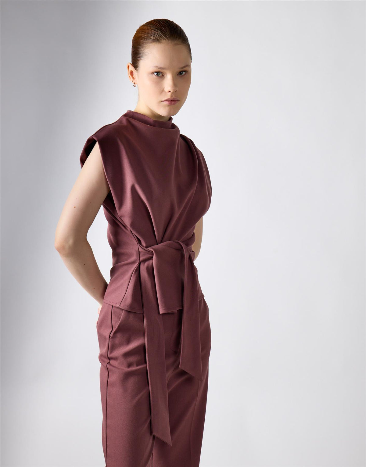 Mauve Tie Front Top