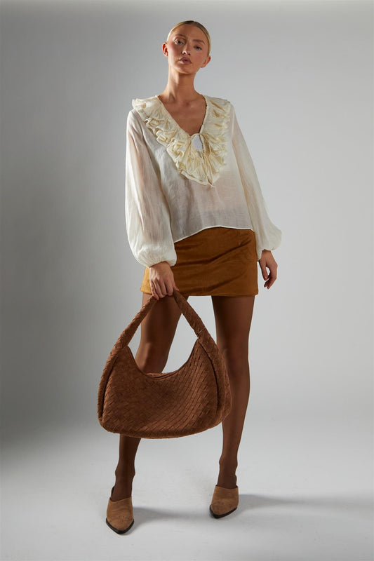 Cream Ruffle-Neck Blouse