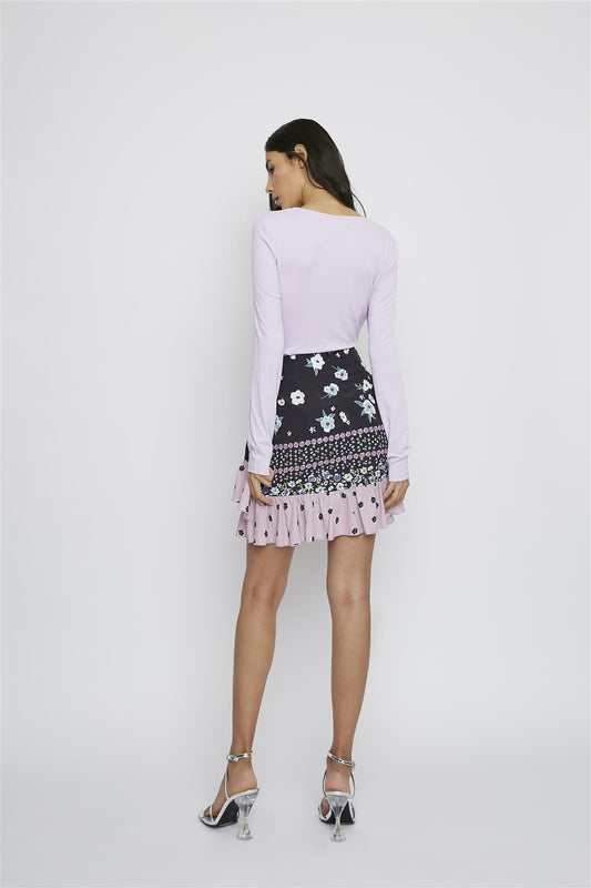 Black-Pink-Multi-Flower Crossover Mini-Dress