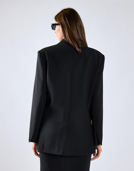 Black Midi Length Suit Jacket