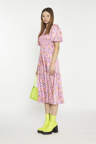 Skater Midi Dress - Pink Novelty Check