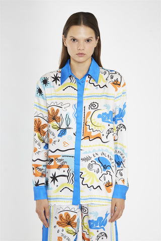 Blue Scarf-Print Oversized-Shirt