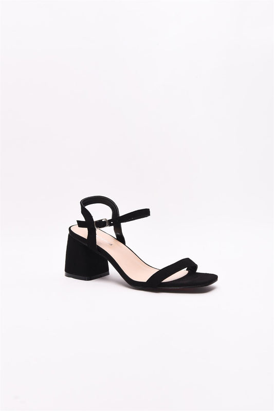 Black-Microfibre Heeled-Sandals