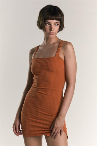 Rust Square Neck Midi Dress