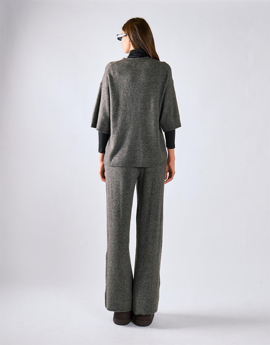 Charcoal Knitted Flare Trousers