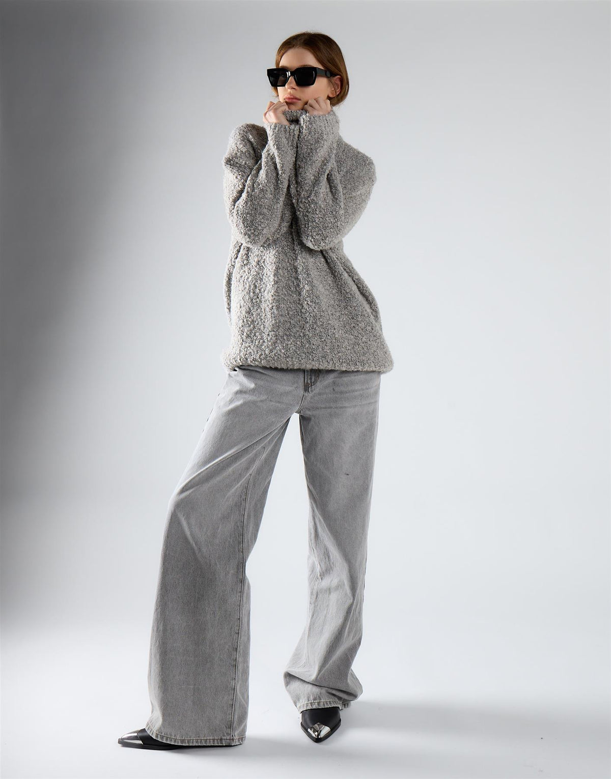 Light Grey Marl High Neck Oversized Jumper