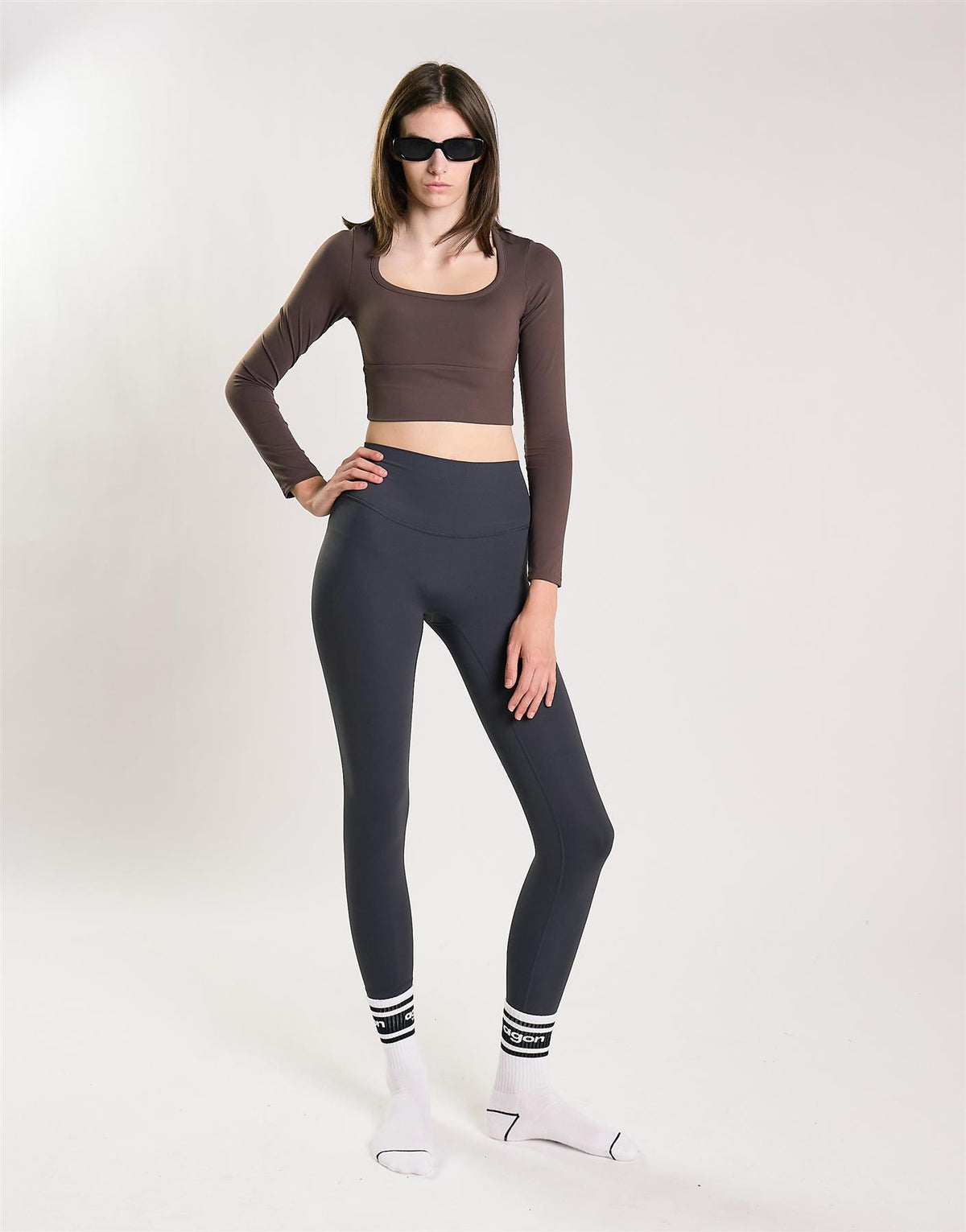 Agon Women's Brown Long Sleeve Square Neck Top