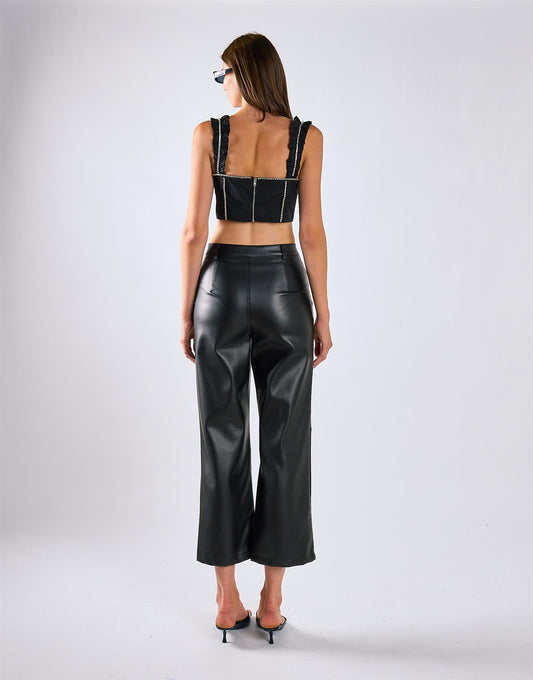 Black Pu Straight Leg Trousers