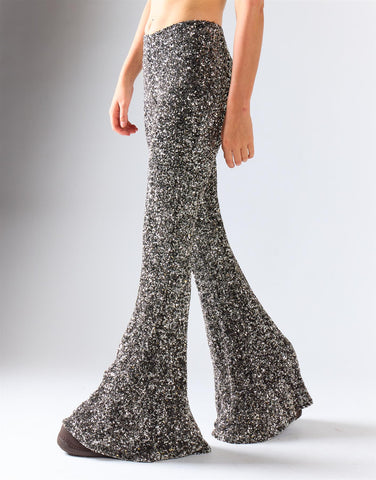 Silver Mini Sequin Flares Trousers