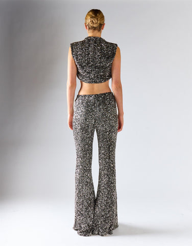 Silver Mini Sequin Flares Trousers