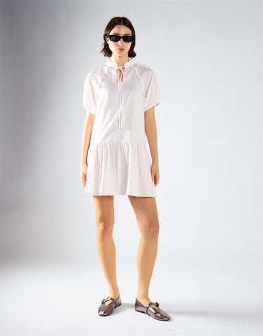 White Scalloped Trim Smock Dress