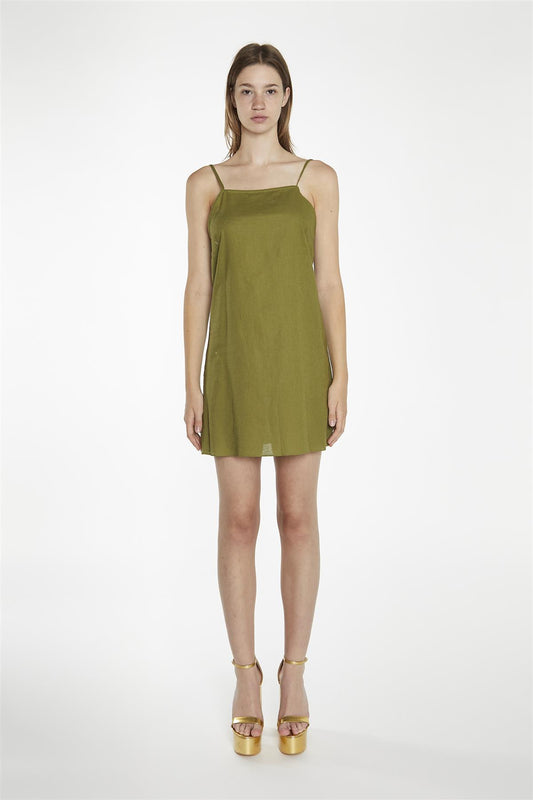 Moss-Green Strappy Cami Mini-Dress