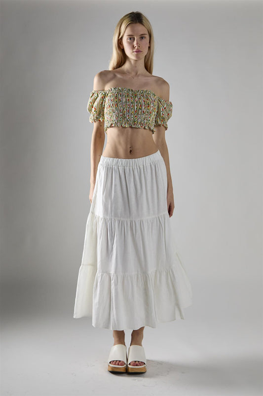 White Chiffon Tiered Midaxi-Skirt