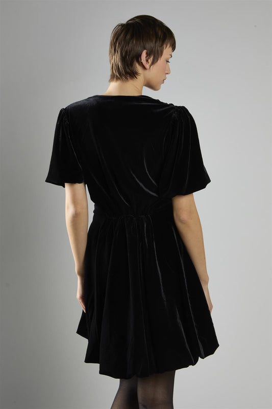 Black Velvet Short Sleeve Skater Mini Dress