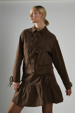 Brown-Cord Tie-Front Jacket
