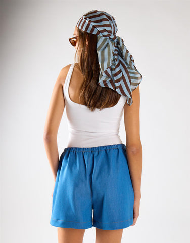 Washed Blue Tie-Waist Shorts
