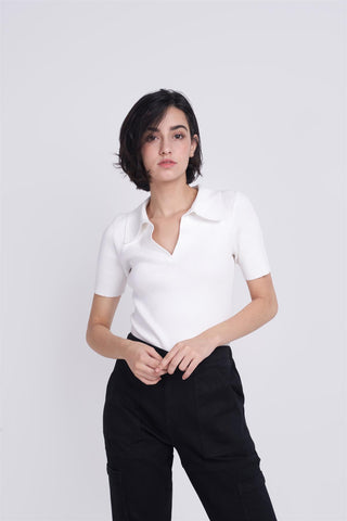 White V-Neck Collar Bodysuit