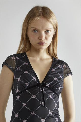 Black Rose Trellis Mesh V-Neck Midaxi-Dress