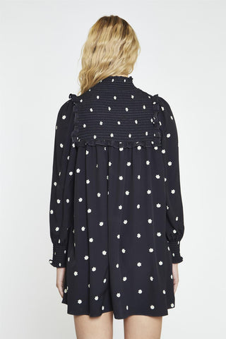 Black-Daisy Turtle-Neck Mini-Dress