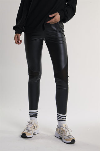 Black Leather Look High Waisted Leggings