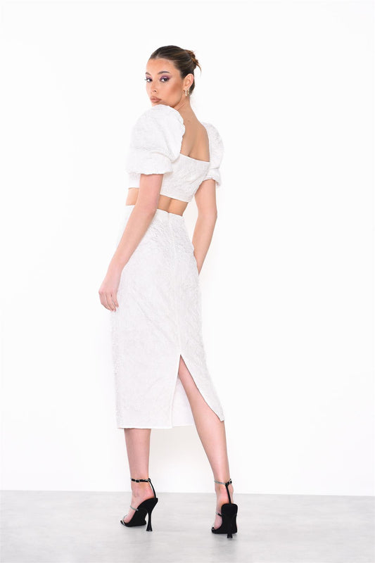 Off-White Jacquard Pencil Midi-Skirt