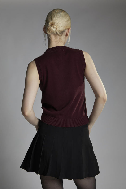 Burgundy Sleeveless-Vest Button-front-Top