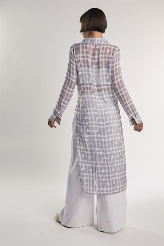 Grey/White-Check Sheer Midi-Top