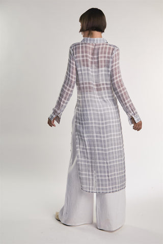 Grey/White-Check Sheer Midi-Top