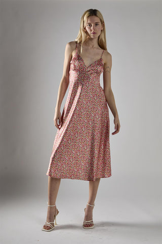 Multi Coral Ditsy Spaghetti-Strap Midi-Dress