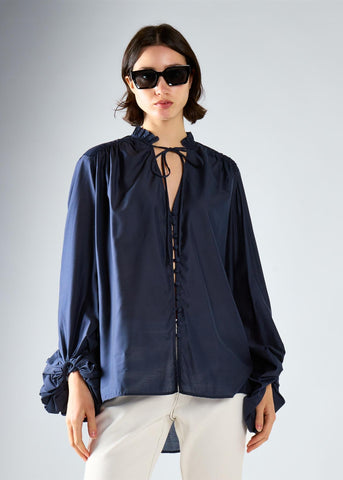 Navy Tie Chiffon Blouse