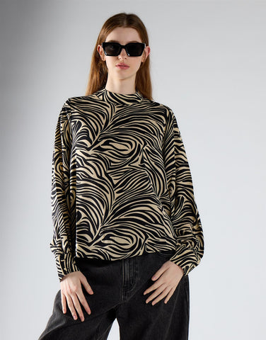 High Neck Top - Stone Black Zebra