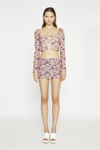 Nude Brown Vintage Floral Split Mini-Skirt