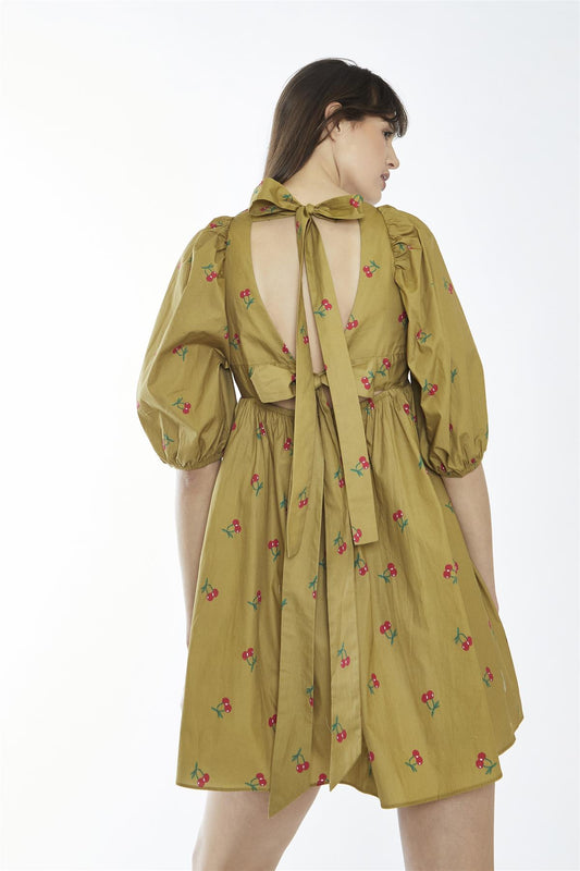 Oliver-Cherry Print Square-Neck Mini-Dress