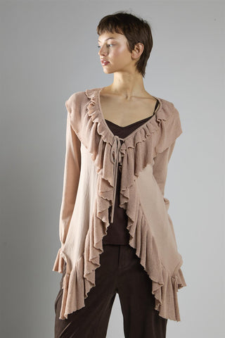 Long Ruffle Cardigan - Beige