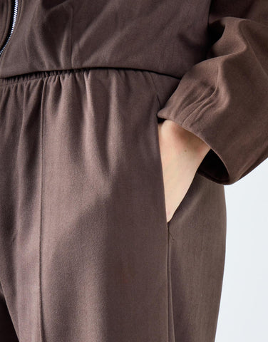 Dark Brown Elastic-Waist Straight-Leg Trousers