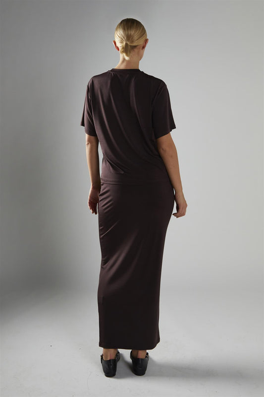 Chocolate-Brown Soft-Drape Maxi-Skirt