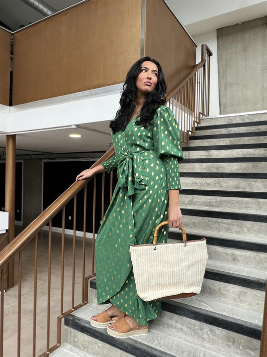 Green Mini Dot Long Sleeve Wrap Dress