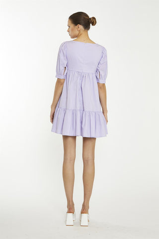 Lilac V-Neck Frill Mini Dress