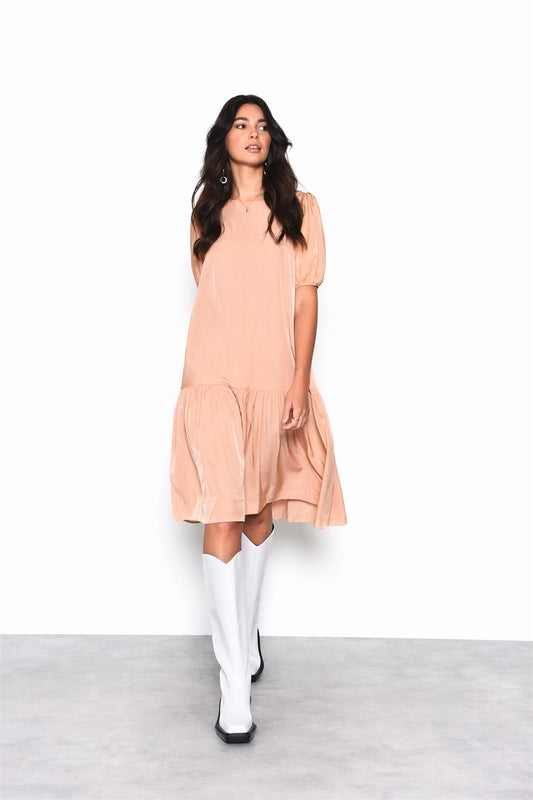 Apricot Drop-Waist Midi-Dress