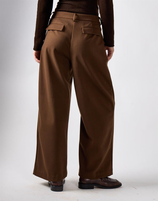 Khaki Brown Wide Leg Suit Trousers