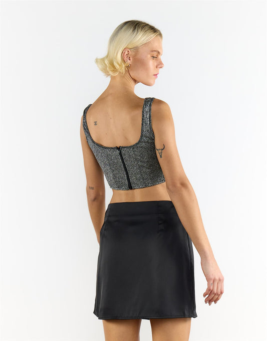 Black Silver Glitter Sleeveless Top