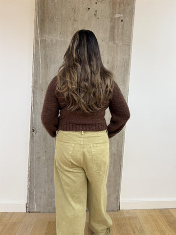 Brown Crew Neck Crop-Jumper